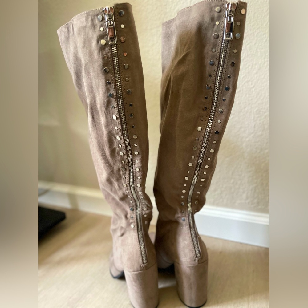 Studded Tan Knee-High Boots